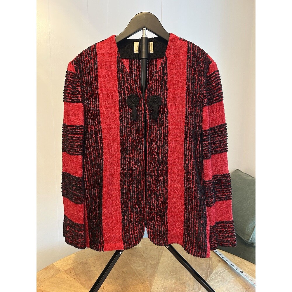 Vintage 90s Zonda Nellis Red and Black Women's jacket cardigan. Size Medium